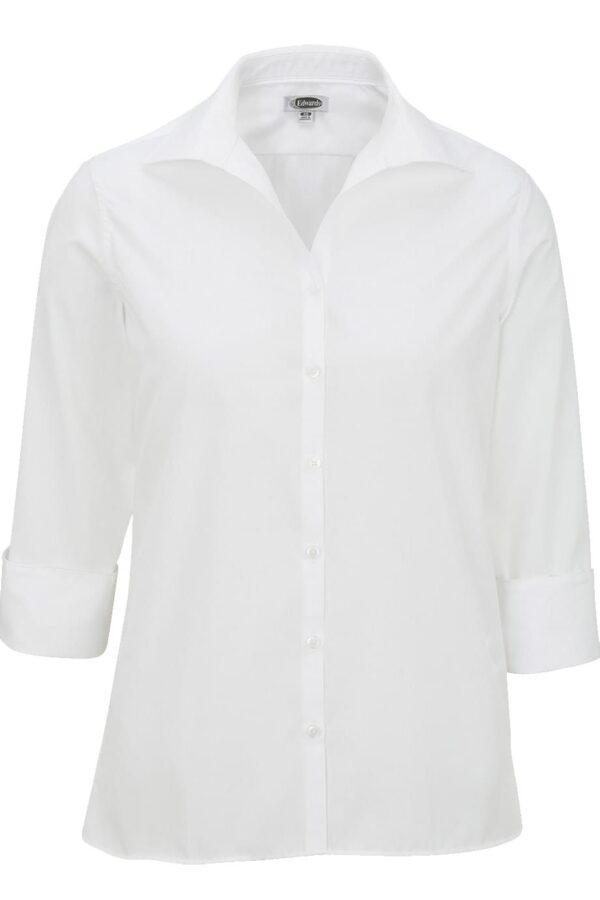 EDWARDS LADIES' LIGHTWEIGHT OPEN NECK POPLIN BLOUSE - 3/4 SLEEVE